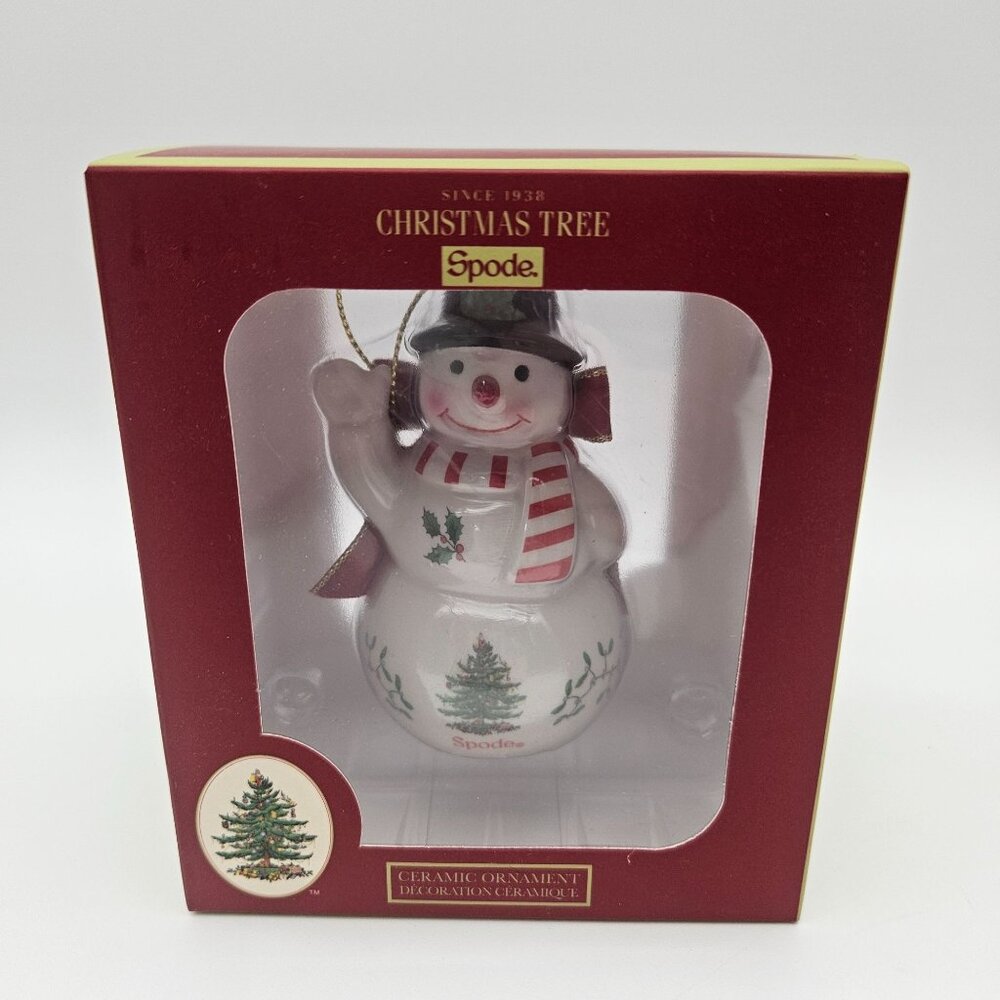 Spode Christmas Tree Waving Snowman Ceramic Ornament NIB